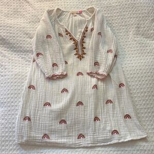 Pink Chicken White Dress with Rainbow Accents